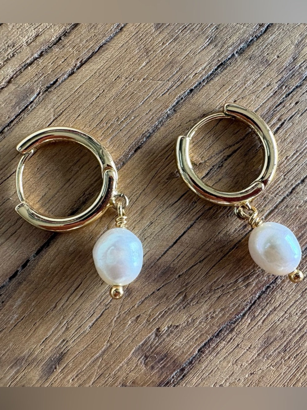 Gold Hoop Earrings with Pearl Drops